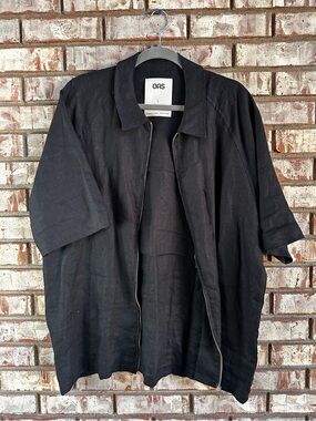 OAS Zipper Linen Collar Shirt Black Size L
